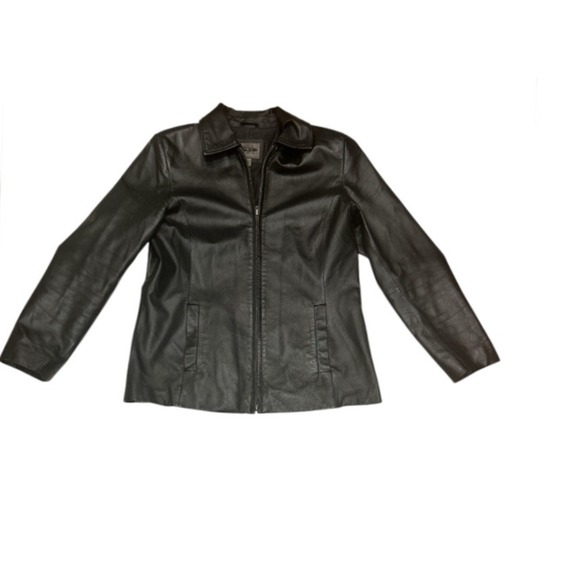 AR Leather Jacket Full Zip Black Collared Outerwear Coat‎ Size M - Picture 4 of 9